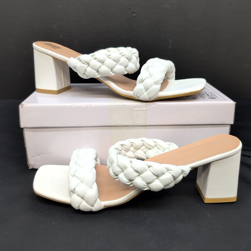 Shein Woven Slides Block Heel Womens Summer Sandals EU 40 White